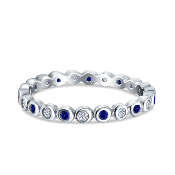 Full Eternity 2.5mm Wedding Stackable Band Ring Round Simulated Blue Sapphire Cubic Zirconia 925 Sterling Silver